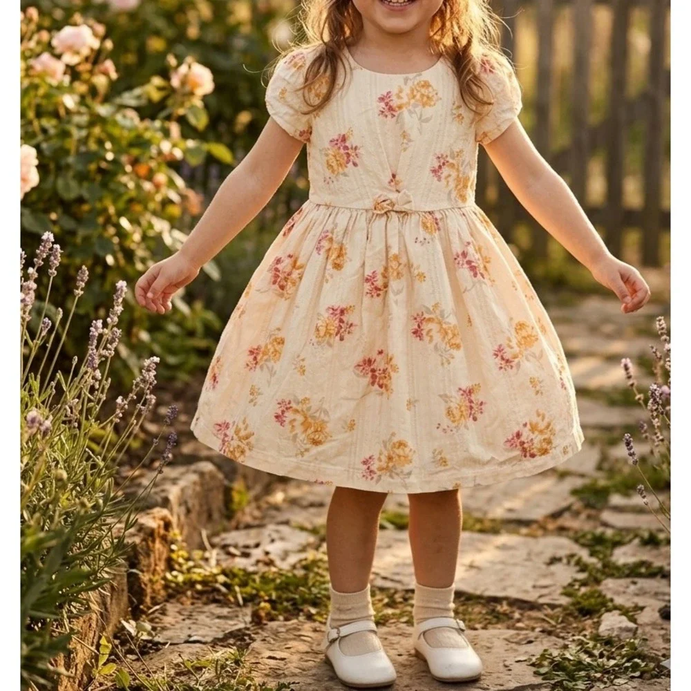Baby B'gosh 24M Floral Dobby Stripe Cotton Dress Cream Yellow Pink